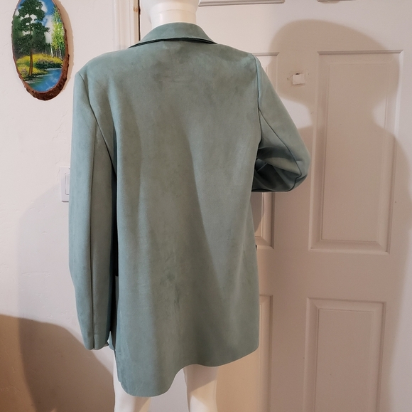 Joan Vass pale teal faux suede open front blazer size medium - Picture 3 of 7